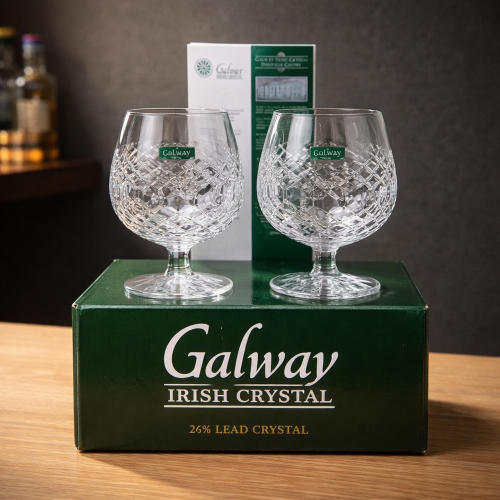 Galway Irish Clara Pattern Crystal Brandy Cognac Snifter Glasses SET OF 4